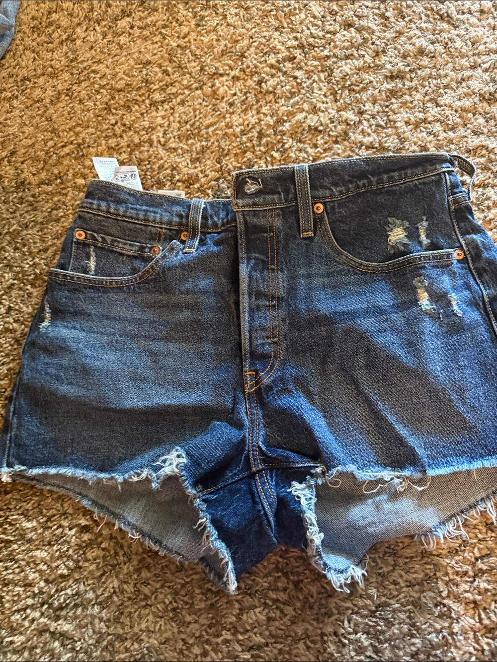 Levi's Dark Blue Distressed Cutoff Denim Shorts
